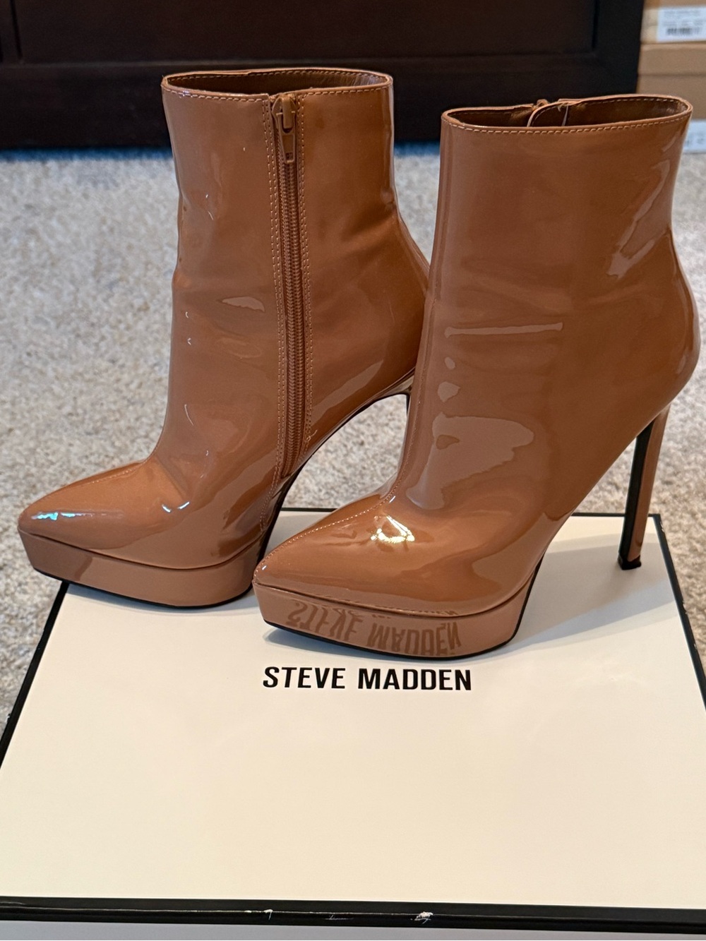 Madden Girl Women's Nude Patent Platform Ankle Boots - Picture 3 of 9